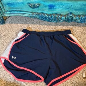 Under Armour Women's Dark Blue and Coral Athletic Shorts